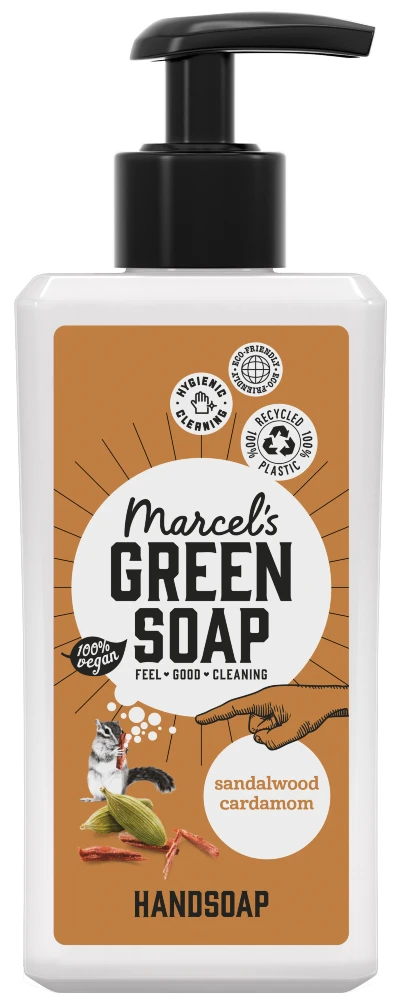Marcel's Green Soap Handzeep sandelhout kardemom (500ml)_ KOKOTOKO Oosterstraat Groningen, duurzame kledingmerken, eerlijke kleding, vegan mode, fair trade, online webshop, fair fashion, happy stuff