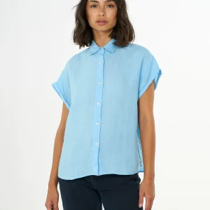 KnowledgeCotton Apparel Aster fold-up shirt airy blue f1 eerlijk winkelen fairtrade sustainable shoppen Groningen KOKOTOKO