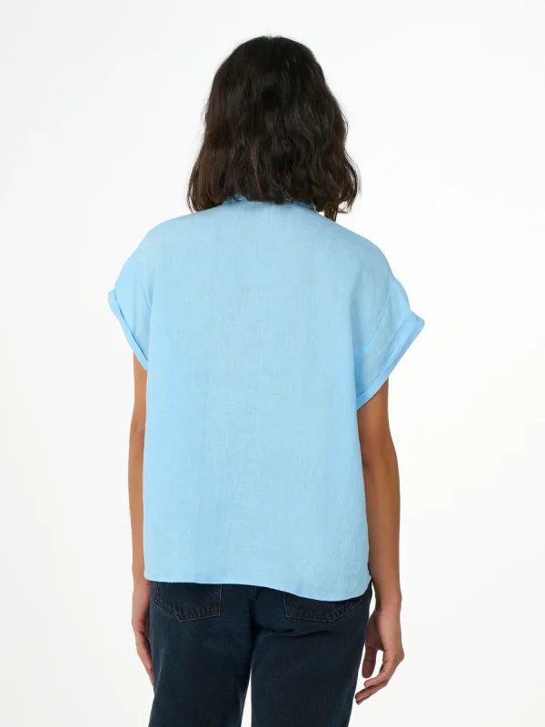 KnowledgeCotton Apparel Aster fold-up shirt airy blue f2 eerlijk winkelen fairtrade sustainable shoppen Groningen KOKOTOKO