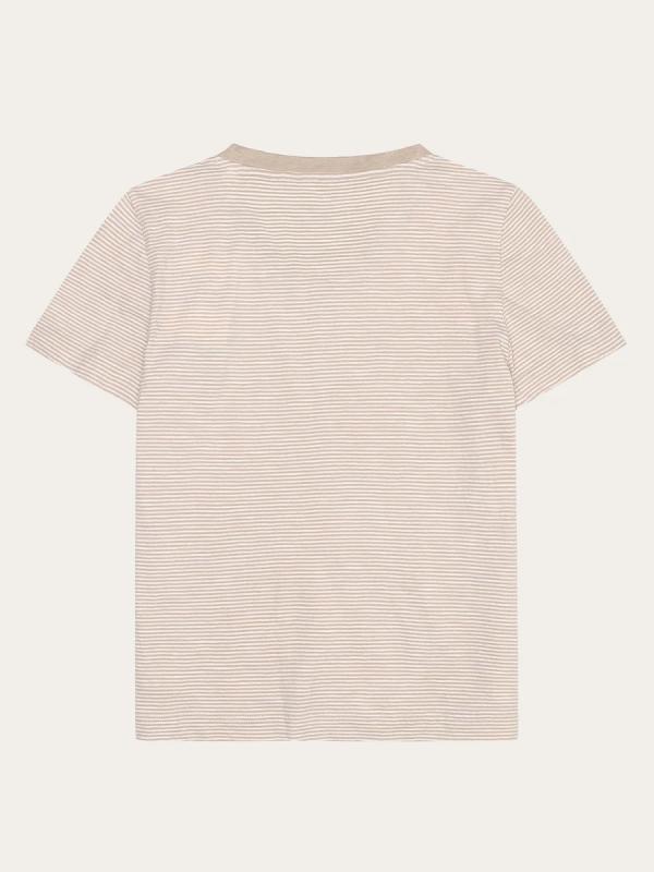 KnowledgeCotton Apparel - V-Neck Slub T-shirt - Creme Stripe - Afbeelding 2