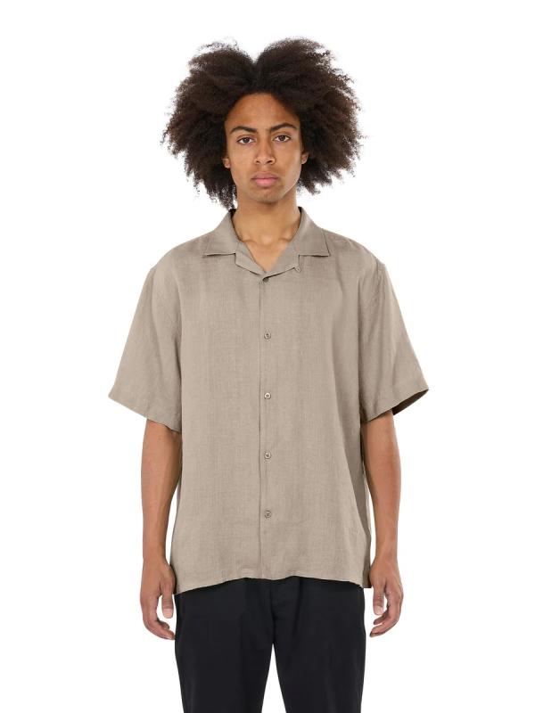 KnowledgeCotton Apparel - Box Short Sleeve Linen Shirt - Light Feather Grey