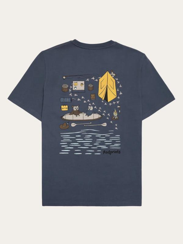 KnowledgeCotton Apparel - Back Print Regular Short Sleeve Heavy Jersey - Vintage Indigo