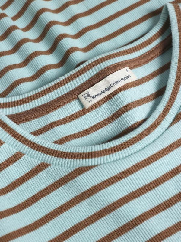 KnowledgeCotton Apparel - Striped Rib T-shirt - Light Blue Stripe - Afbeelding 3
