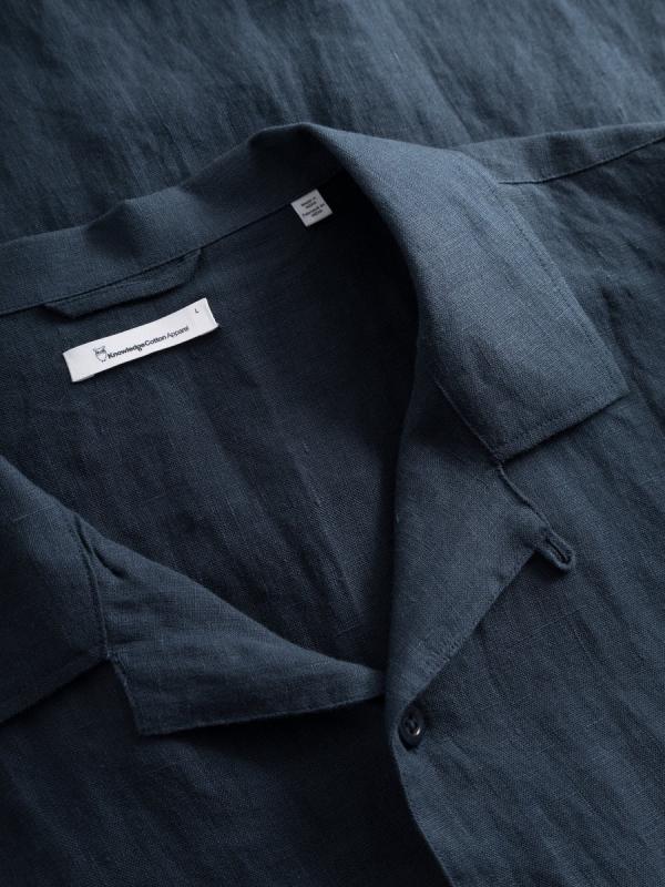 KnowledgeCotton Apparel - Box Short Sleeve Linen Shirt - Total Eclipse - Afbeelding 3