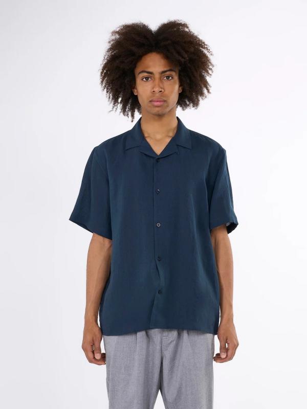 KnowledgeCotton Apparel - Box Short Sleeve Linen Shirt - Total Eclipse