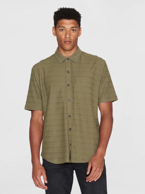 KnowledgeCotton Apparel - Loose Short Sleeve Cotton Jersey Shirt - Burned Olive