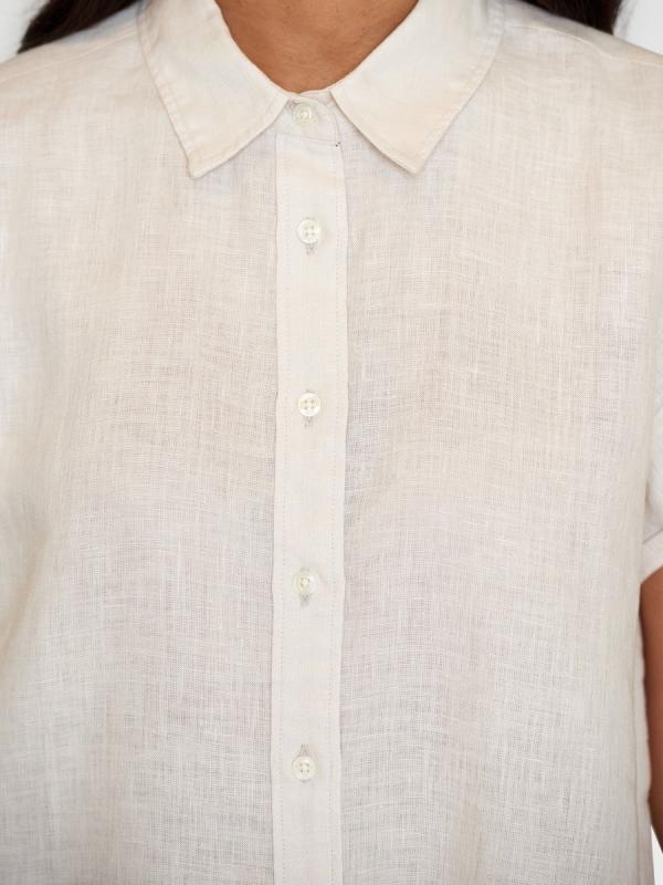 Knowledgecotton Apparel - Aster Fold Up Short Sleeve linen Shirt - Light Feather Grey - Afbeelding 3