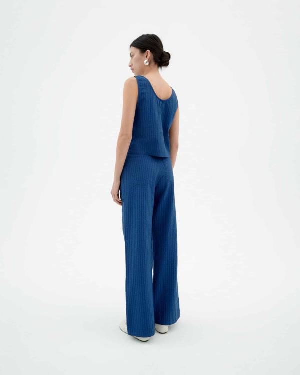 Thinking Mu - Wide Leg Seersucker Manolita Pants - Cobalt Blue - Afbeelding 2
