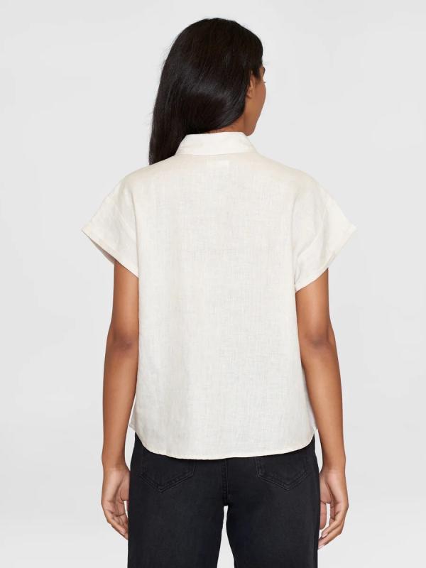 Knowledgecotton Apparel - Aster Fold Up Short Sleeve linen Shirt - Light Feather Grey - Afbeelding 2
