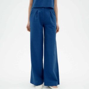 Thinking Mu - Wide Leg Seersucker Manolita Pants - Cobalt Blue