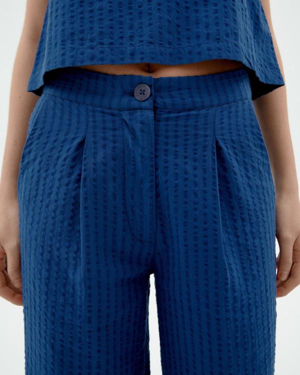 Thinking Mu - Wide Leg Seersucker Manolita Pants - Cobalt Blue - Afbeelding 3