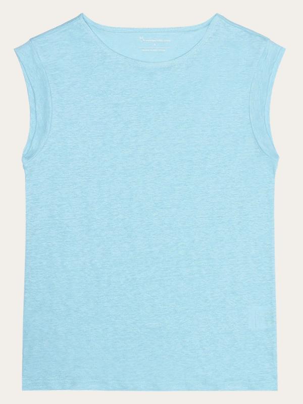 KnowledgeCotton Apparel - Loose Fold Linen T-shirt - Aqua-Esque