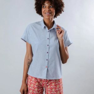 Brava Fabrics - Pinstripe Batwing Sleeve Blouse - White/Navy