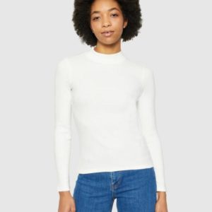 KnowledgeCotton Apparel - High Neck Rib Longsleeve - Star White