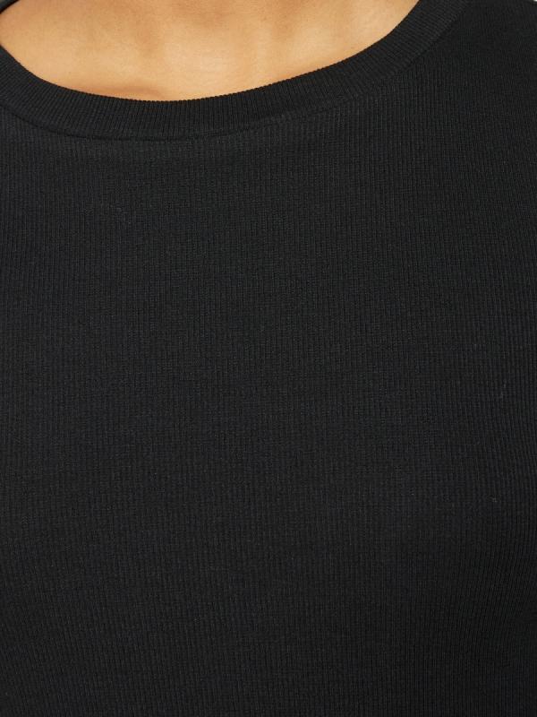 KnowledgeCotton Apparel - Rib Scoop Neck Long Sleeved - Black Jet - Afbeelding 3
