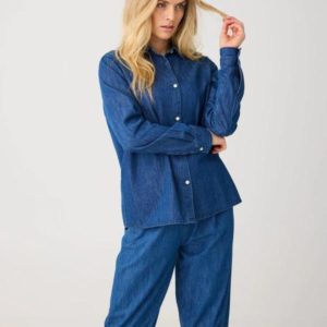 KnowledgeCotton Apparel - Organic Denim Shirt - Dark Blue Denim