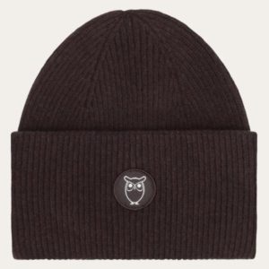 KnowledgeCotton Apparel - Wool Badge Beanie - Chocolate Torte