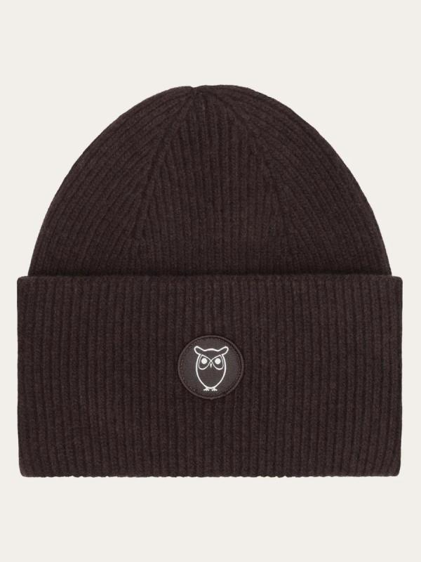 KnowledgeCotton Apparel - Wool Badge Beanie - Chocolate Torte