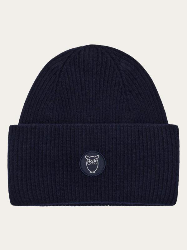 KnowledgeCotton Apparel - Wool Badge Beanie - Total Eclipse