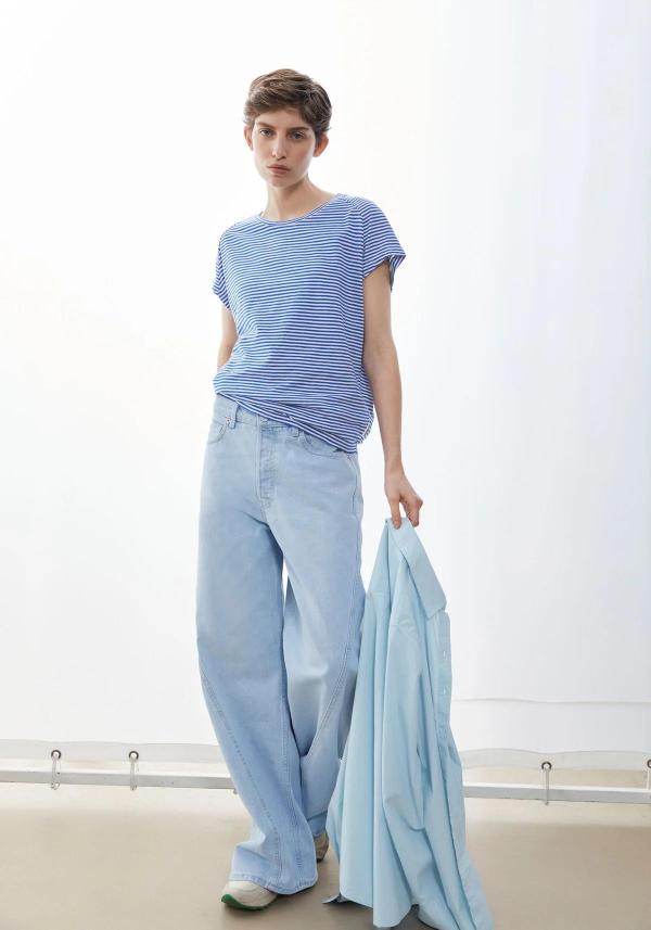 Armedangels - Slub Jersey Stripe T-Shirt - Oatmilk-Dynamo Blue - Afbeelding 4