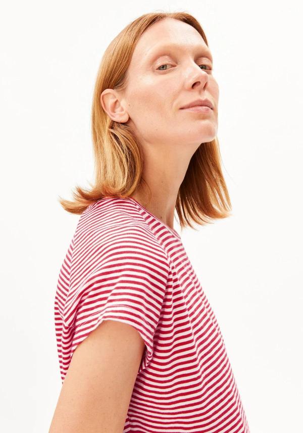 Armedangels - Slub Jersey Stripe T-shirt - Pink Mist/Mars Red - Afbeelding 3