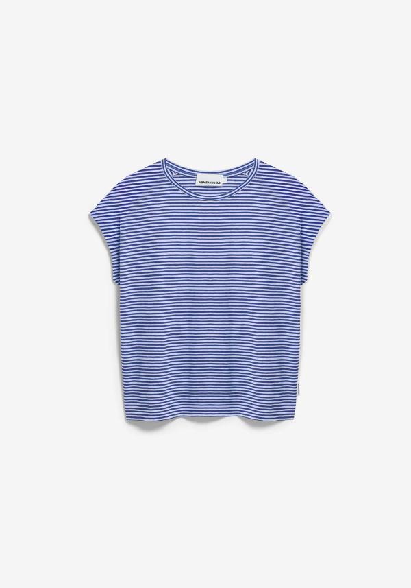Armedangels - Slub Jersey Stripe T-Shirt - Oatmilk-Dynamo Blue - Afbeelding 6