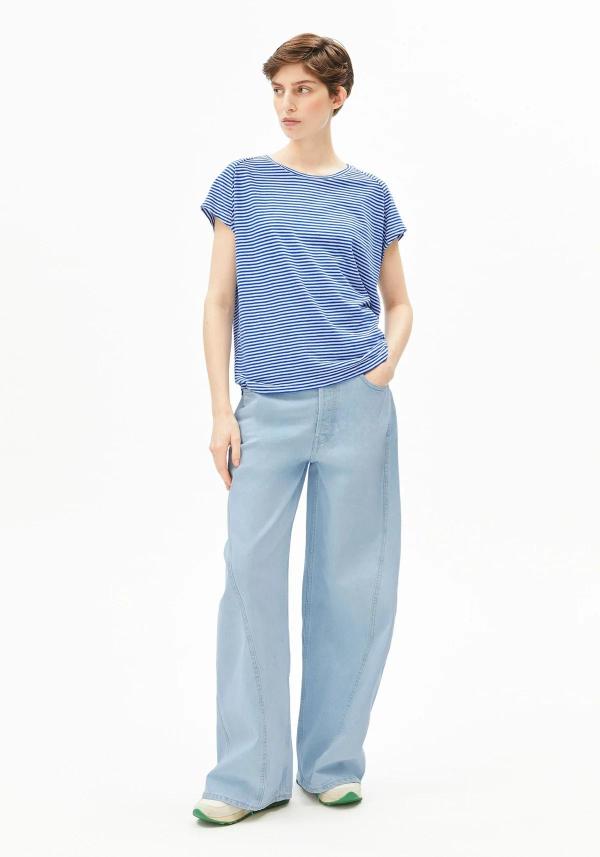 Armedangels - Slub Jersey Stripe T-Shirt - Oatmilk-Dynamo Blue - Afbeelding 5