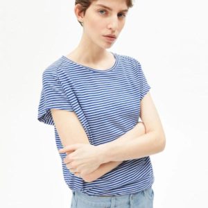 Armedangels - Slub Jersey Stripe T-Shirt - Oatmilk-Dynamo Blue