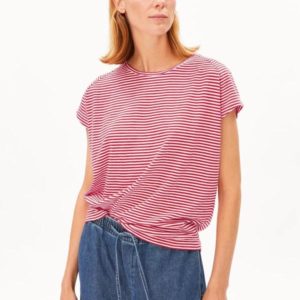 Armedangels - Slub Jersey Stripe T-shirt - Pink Mist/Mars Red