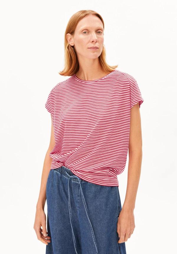 Armedangels - Slub Jersey Stripe T-shirt - Pink Mist/Mars Red