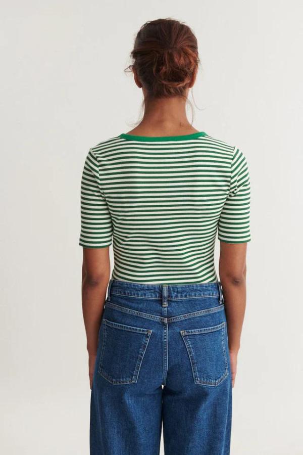 Basic Apparel - Ludmilla SS Stripe Granddad - Abundant Green / Whisper White - Afbeelding 3