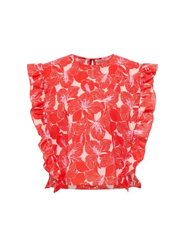 Lanius - Gebloemde Top Met Volant - Bloom Red - Afbeelding 5