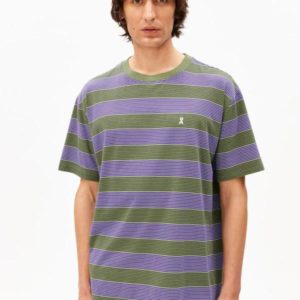 Armedangels - Maarkos Multi Stripes T-Shirt - Pungent Purple-Fatigue Green