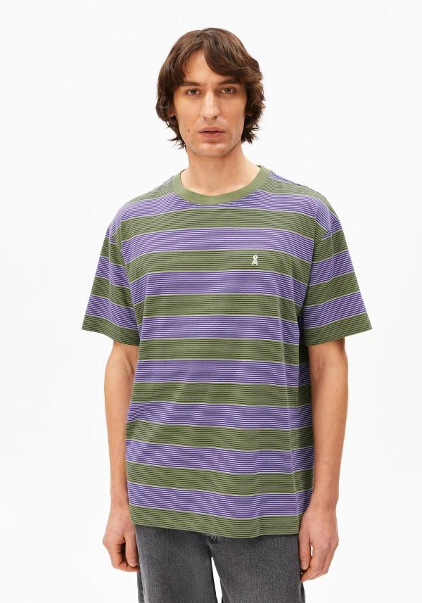 Armedangels - Maarkos Multi Stripes T-Shirt - Pungent Purple-Fatigue Green