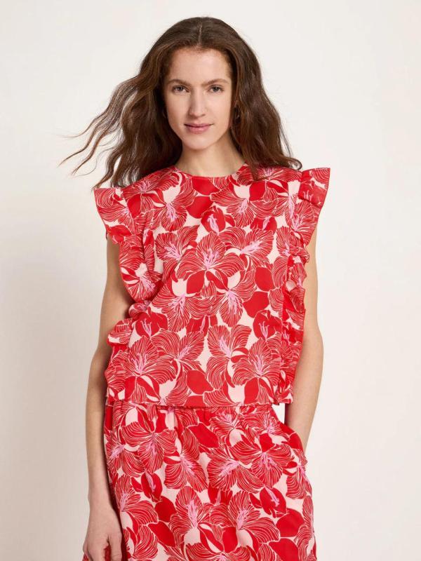Lanius - Gebloemde Top Met Volant - Bloom Red