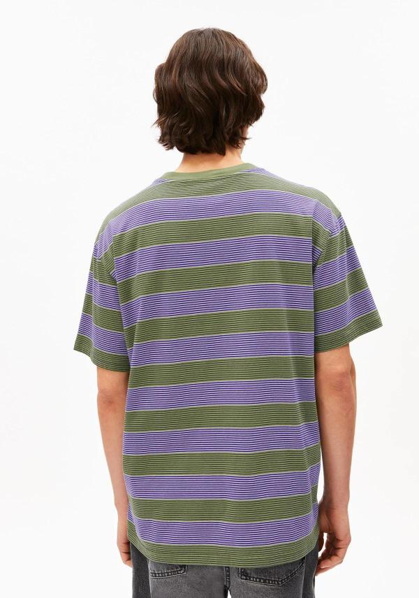 Armedangels - Maarkos Multi Stripes T-Shirt - Pungent Purple-Fatigue Green - Afbeelding 2