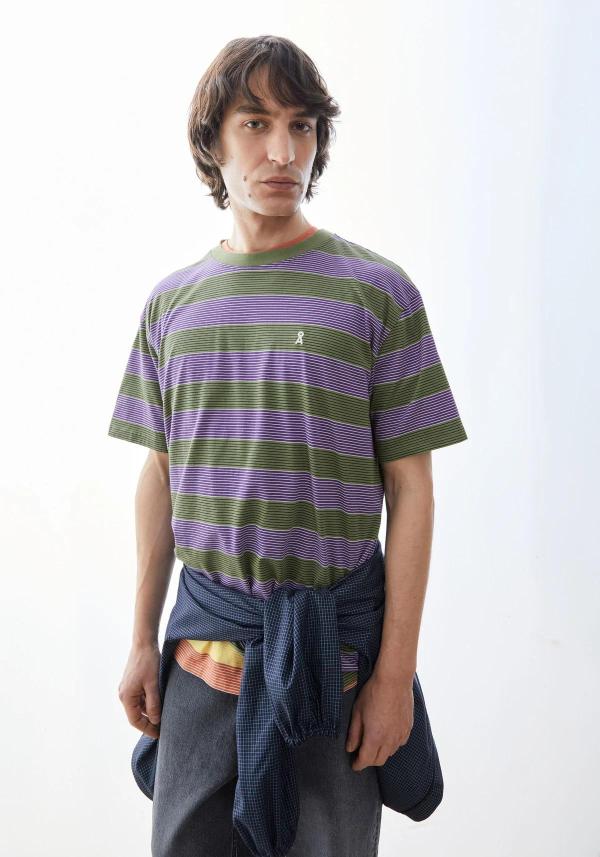 Armedangels - Maarkos Multi Stripes T-Shirt - Pungent Purple-Fatigue Green - Afbeelding 4