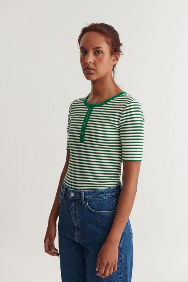 Basic Apparel - Ludmilla SS Stripe Granddad - Abundant Green / Whisper White - Afbeelding 2