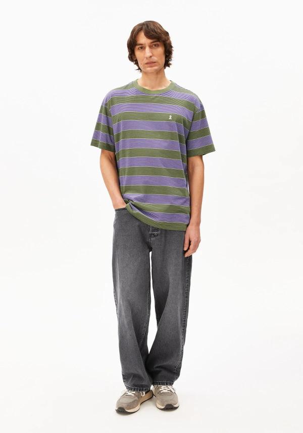 Armedangels - Maarkos Multi Stripes T-Shirt - Pungent Purple-Fatigue Green - Afbeelding 5