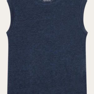 KnowledgeCotton Apparel - Loose Fold Up Linen T-shirt - Total Eclipse