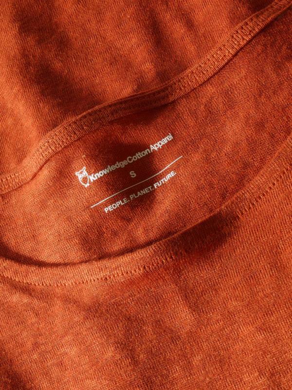 KnowledgeCotton Apparel - Loose Fold Up Linen T-shirt - Burnt Brick - Afbeelding 2