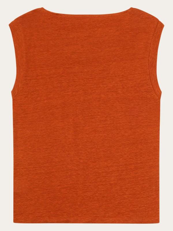 KnowledgeCotton Apparel - Loose Fold Up Linen T-shirt - Burnt Brick - Afbeelding 3