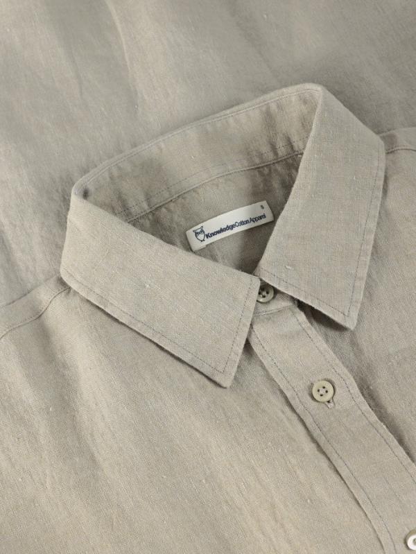 Knowledgecotton Apparel - Aster Fold Up Short Sleeve linen Shirt - Yarndyed - Afbeelding 2