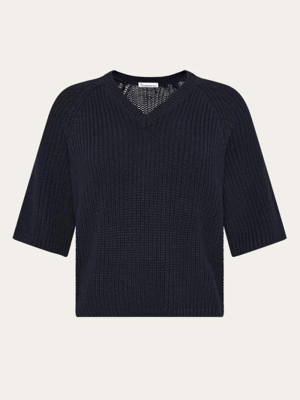 KnowledgeCotton Apparel - V-Neck Short Sleeve Knit - Night Sky