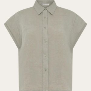Knowledgecotton Apparel - Aster Fold Up Short Sleeve linen Shirt - Yarndyed