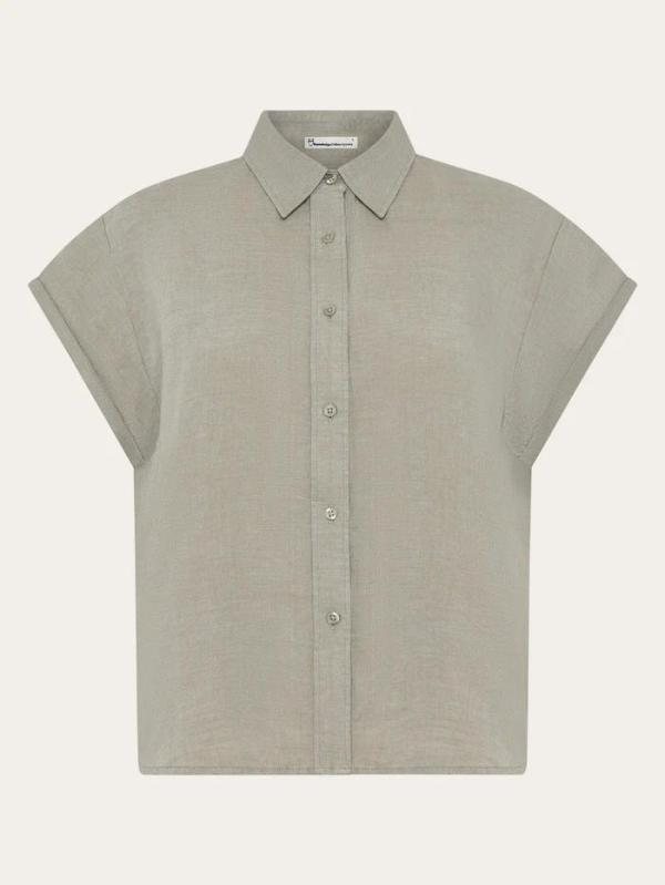 Knowledgecotton Apparel - Aster Fold Up Short Sleeve linen Shirt - Yarndyed