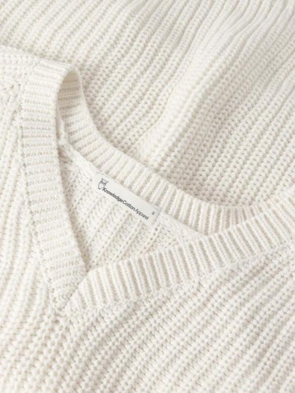 KnowledgeCotton Apparel - V-Neck Short Sleeve Knit - Egret - Afbeelding 2