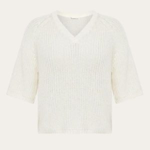 KnowledgeCotton Apparel - V-Neck Short Sleeve Knit - Egret