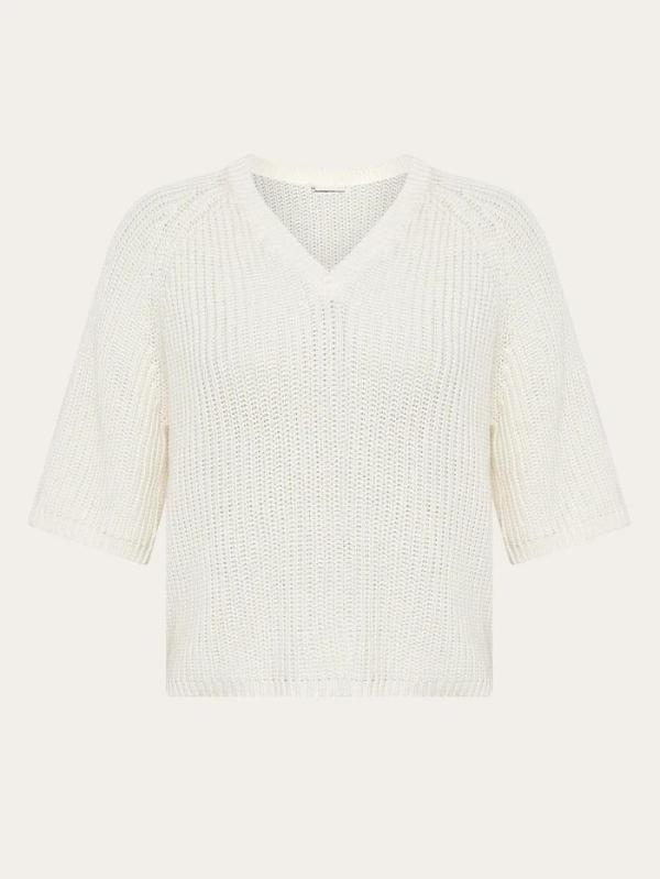 KnowledgeCotton Apparel - V-Neck Short Sleeve Knit - Egret