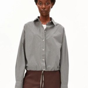 Armedangels - Mini-check Drawstring Blouse - Night Sky/ Oatmilk